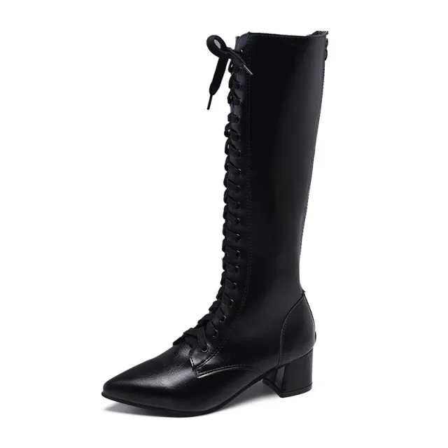 Cross lace pointed toe boots Black - Shop at LoveMi