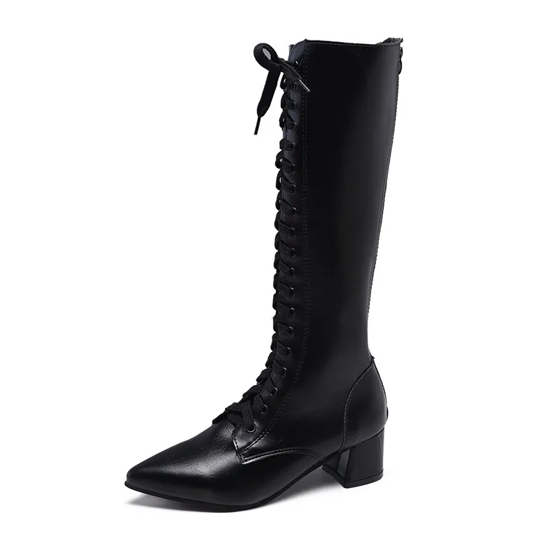 Cross lace pointed toe boots - Black