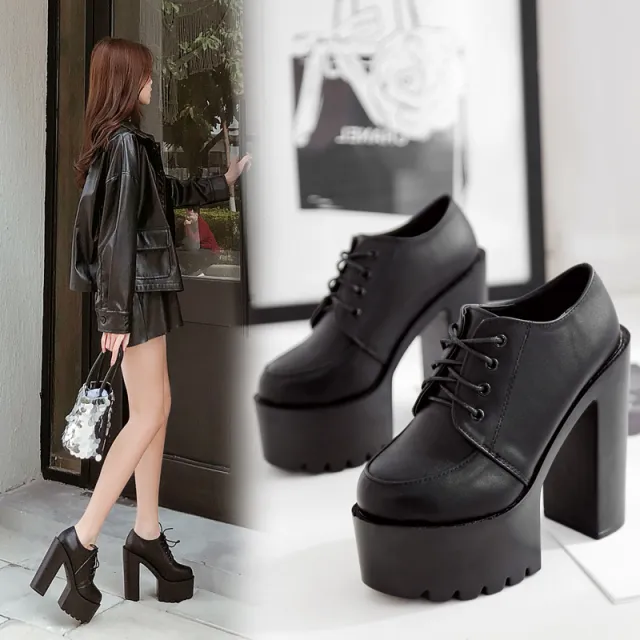 Super high heel thick round round women's shoes Black - Shop at LoveMi