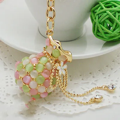 Opal purse with tassel rhinestone keychain - Green