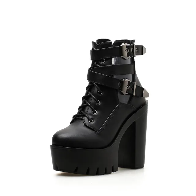High heeled ankle boot with belt buckle Black - Shop at LoveMi