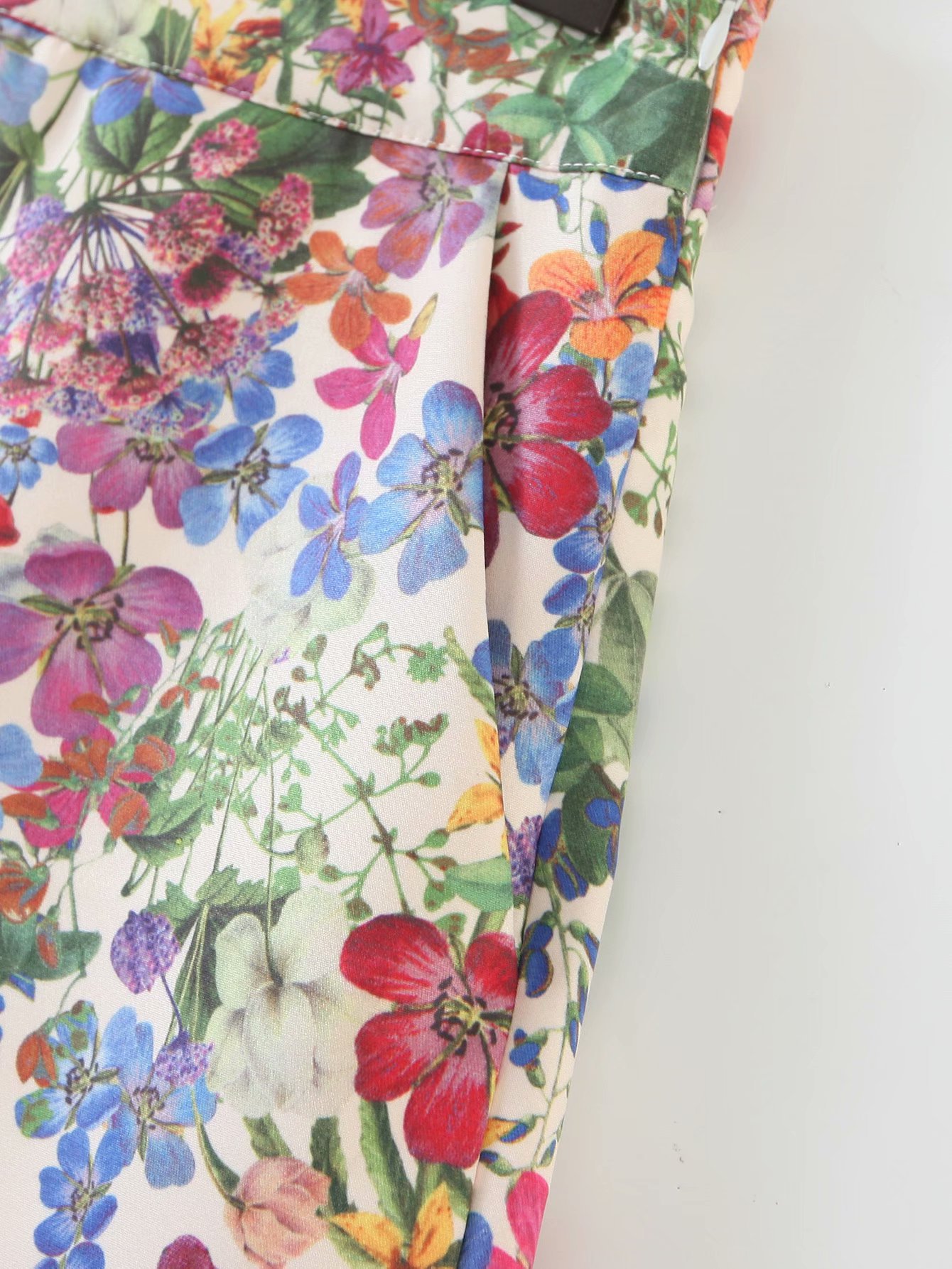 High waist side zip design floral print wide-leg shorts