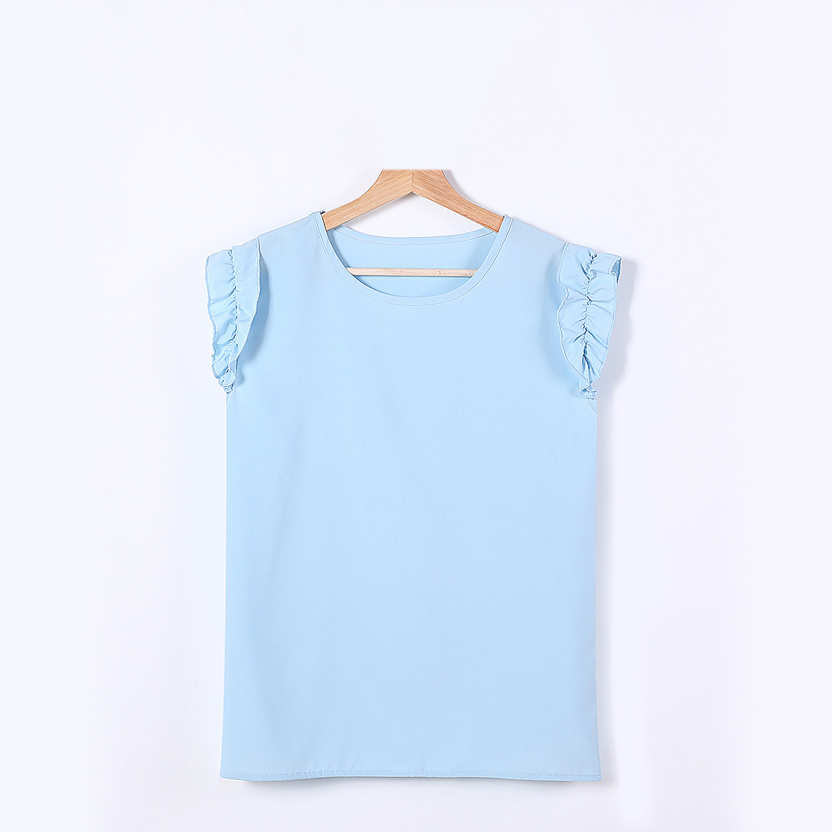 Full collar flounces cuffs plain color casual short sleeves