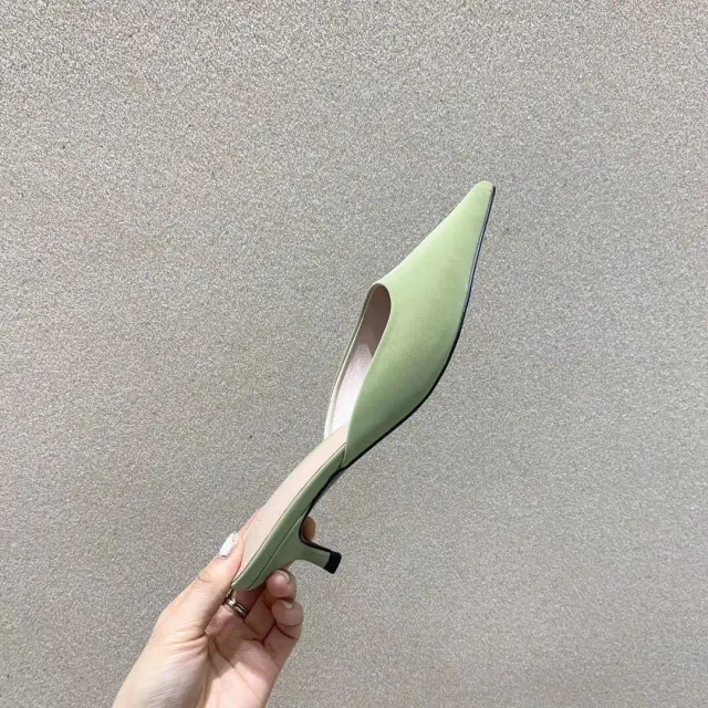 ins trendy pointed toe stiletto mules Green - Shop at LoveMi