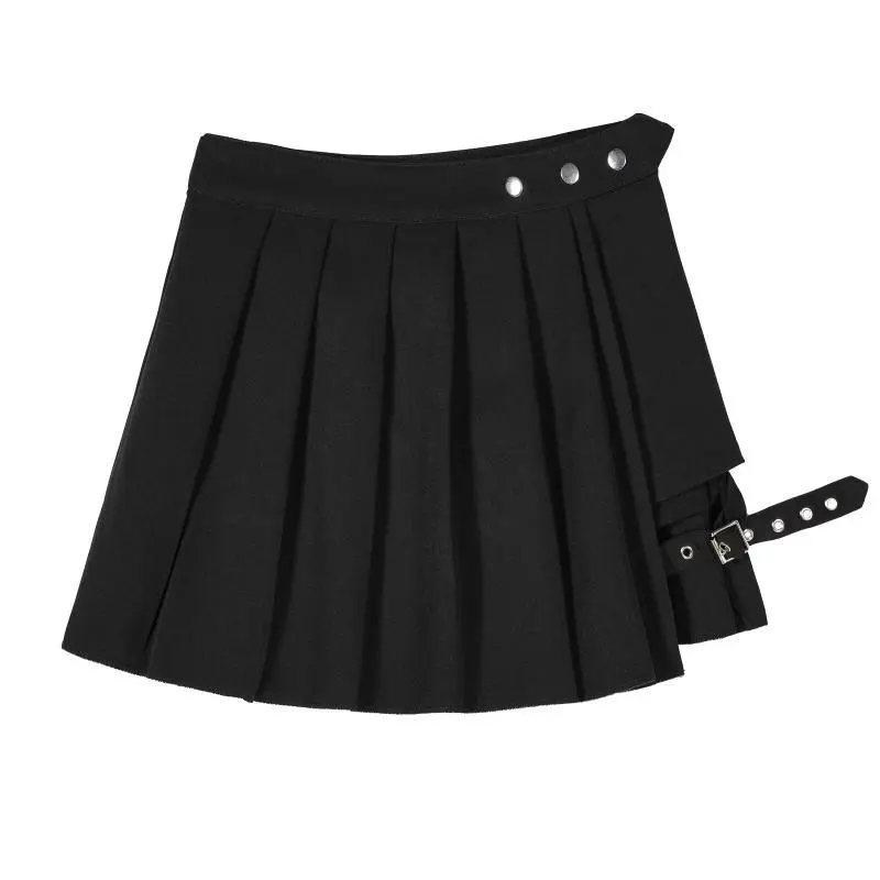 Dark pleated skirt with leg loops - Black