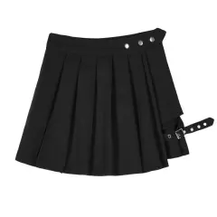 Dark pleated skirt with leg loops - Black - View 1