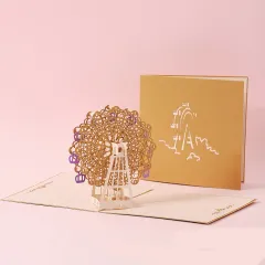 3D Laser Cut Handmade Sakura Kissing Lover Paper Invitation Greeting Card - Gold - View 1