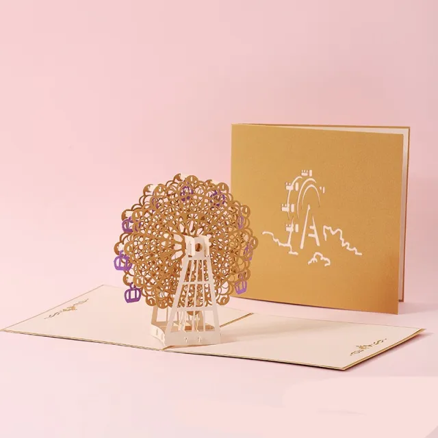 3D Laser Cut Handmade Sakura Kissing Lover Paper Invitation Greeting Card Gold - Shop at LoveMi