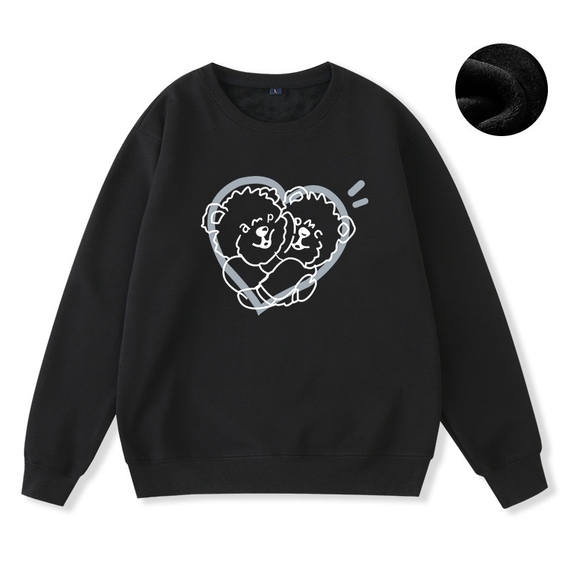 Bear print soft milk blue sweater loose long sleeve women Thick Black - Shop at LoveMi