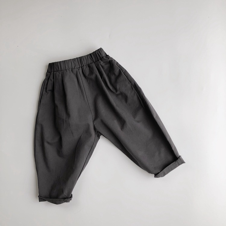 Cotton Woven Trousers Carrot Pants in Dark Grey