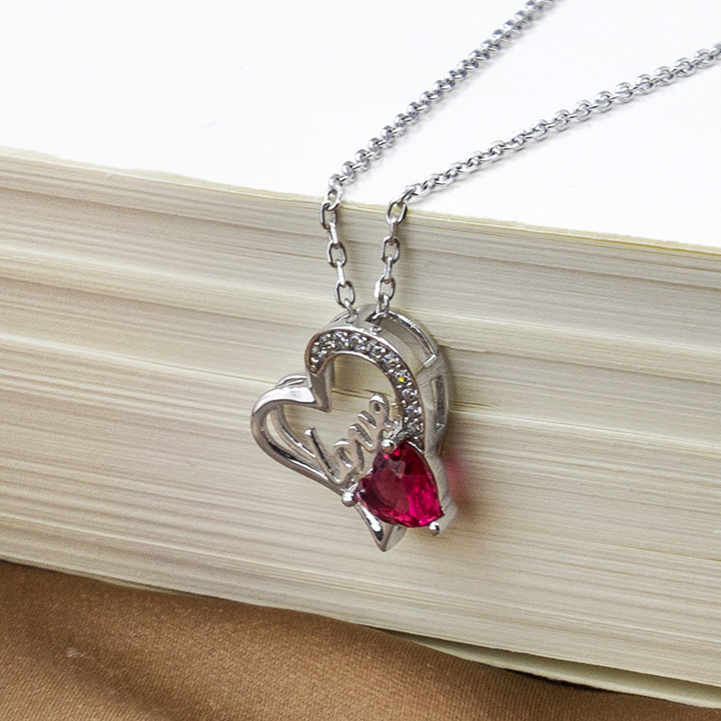S925 Sterling Silver Necklace heart shaped gemstone Diamond Pendant