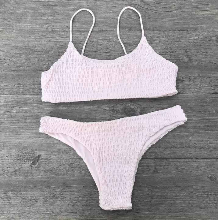 Swimsuit sexy pleated triangle bikini - Pink