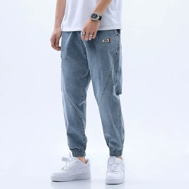 Men's Elasticated Elastic Waist Drawstring Denim Trousers