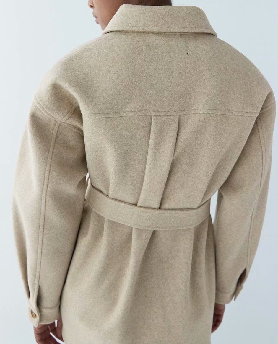 Three-color shirt jacket with belt