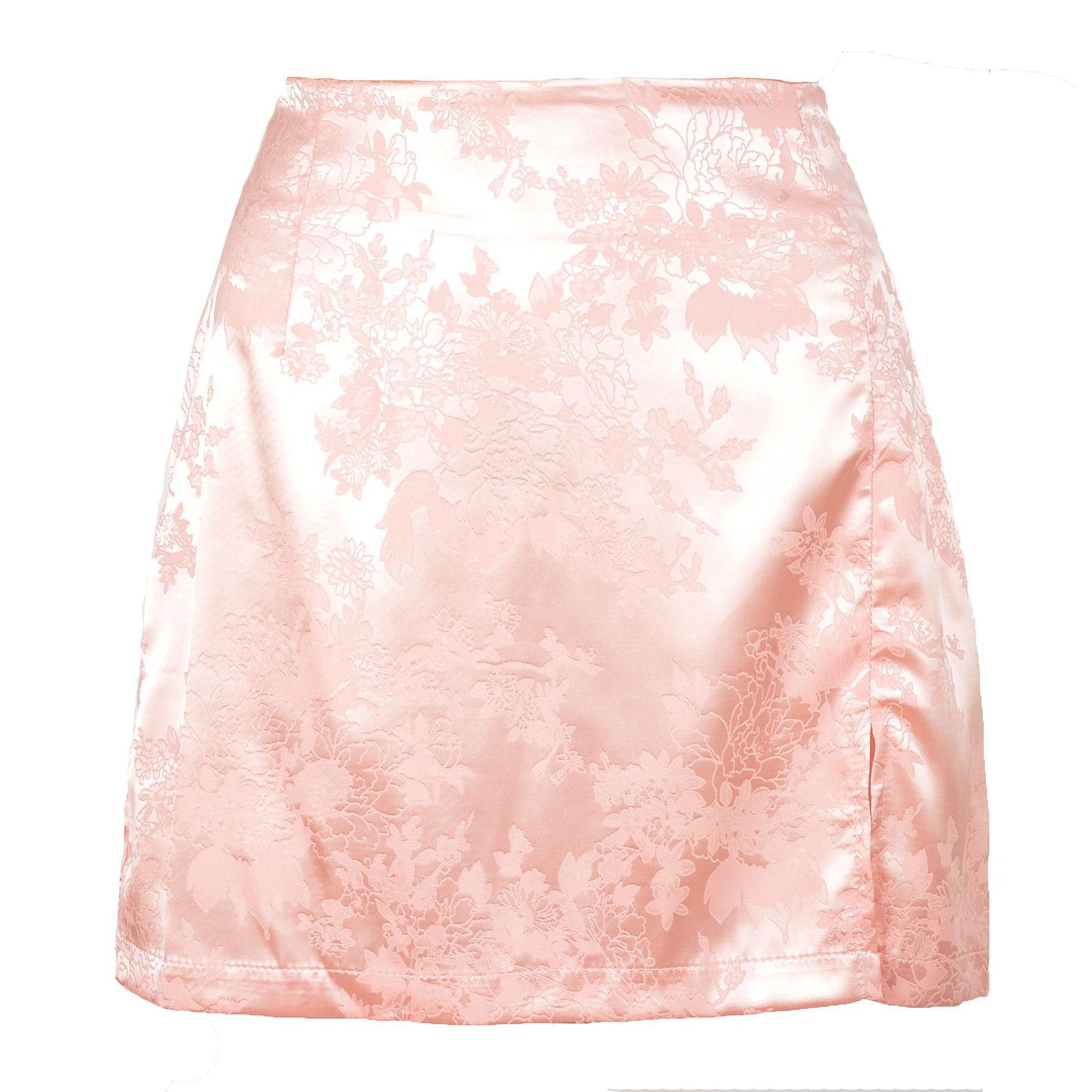 Satin high waist zipper slit skirt women Pink - Shop at LoveMi