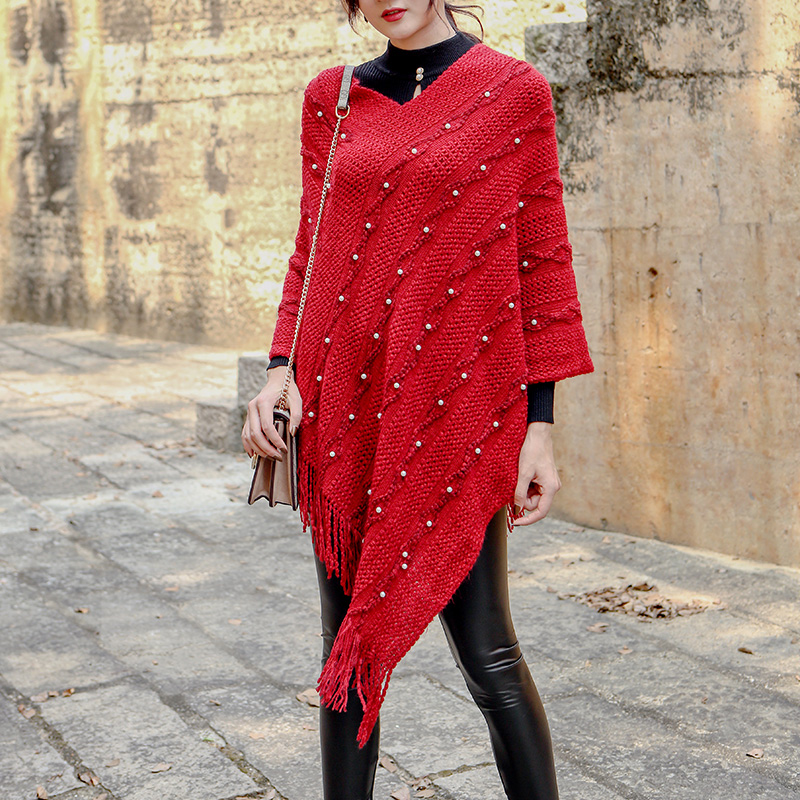 Bat sleeve tassel Beaded Cape T-shirt