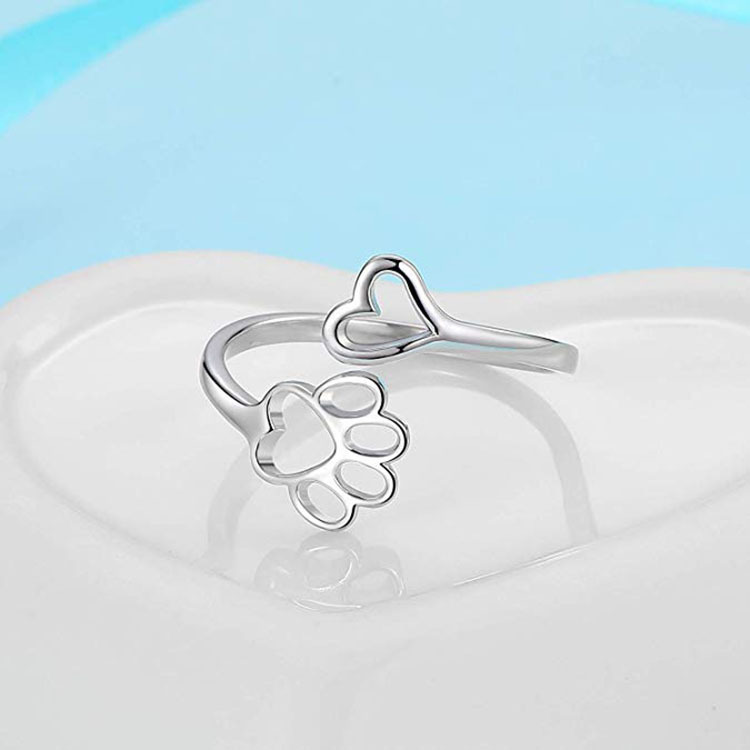 Pet Footprint Love Adjustable Hollow Ring
