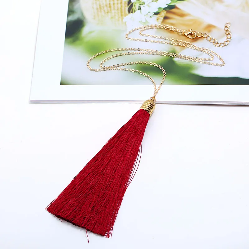 Colorful ethnic style necklace - Gold Wine Red