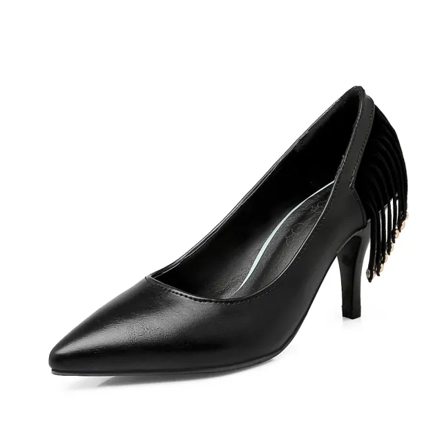 Tassel rivet high heel shoes Black - Shop at LoveMi