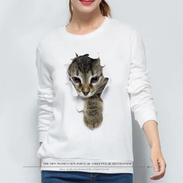 Hoodie lady Winter new cat long sleeve coat custom White - Shop at LoveMi