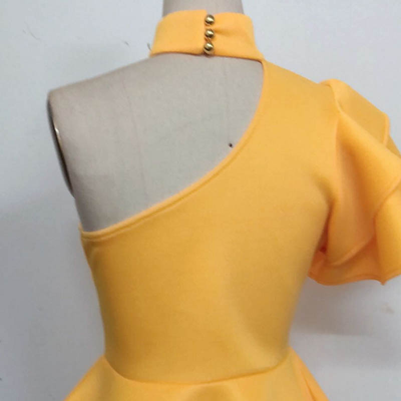 Fashion sexy England irregular one-shoulder ruffled back slim slimming