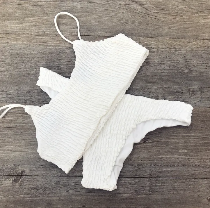 Swimsuit sexy pleated triangle bikini - White