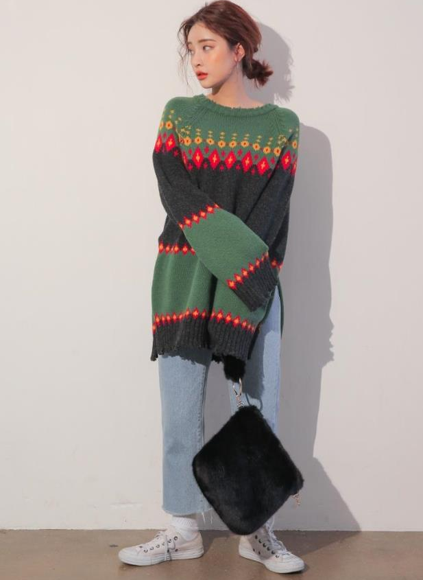 Color sweater female long sleeved head Korean style chic striped knit bottoming shirt