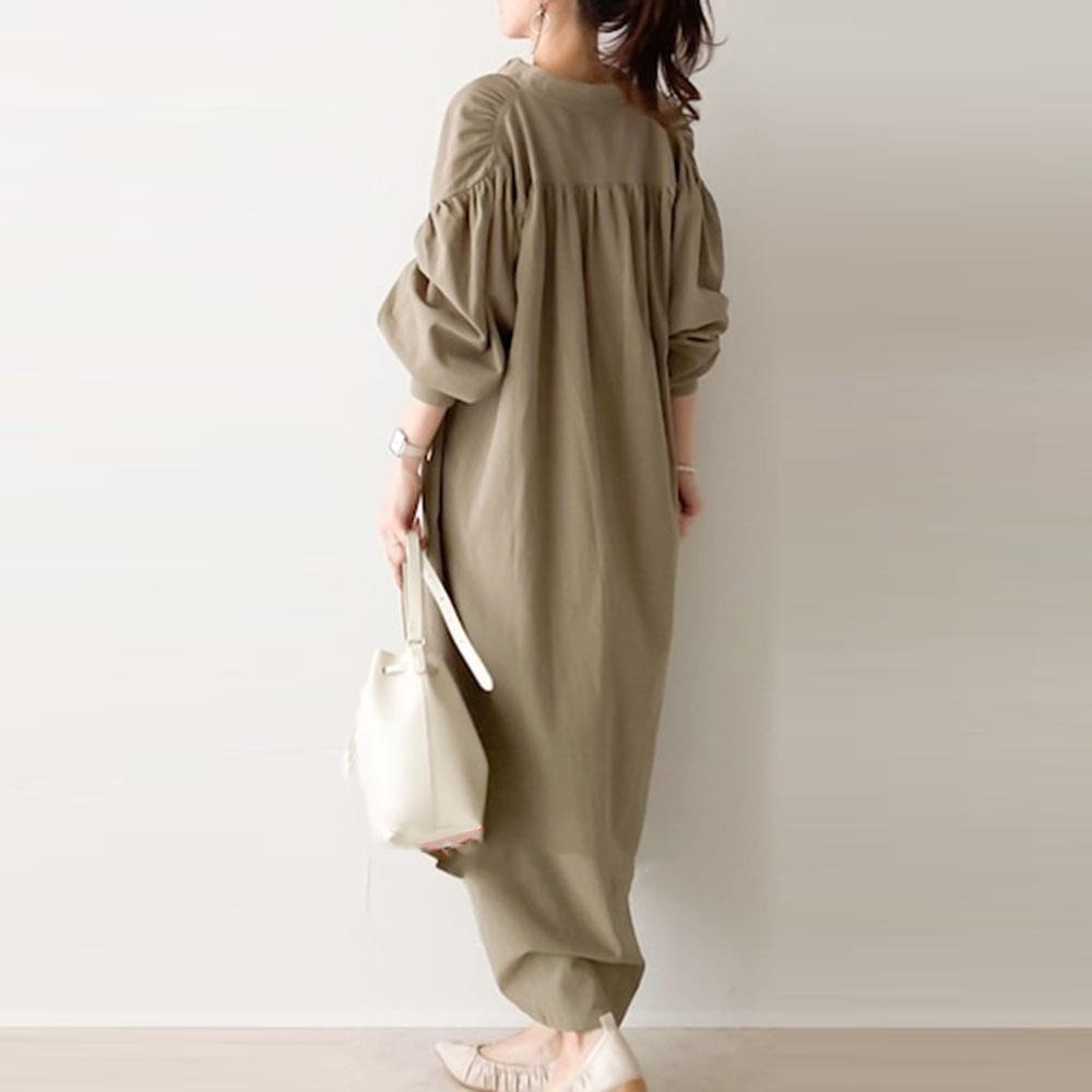 Fall new loose cotton and linen shirt dress