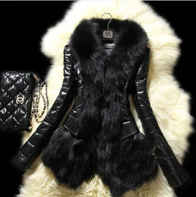 Faux fur large fur collar leather jacket Black - Shop at LoveMi