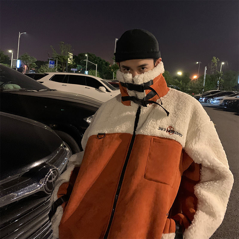 Winter lamb wool ins trend plus velvet cotton coat