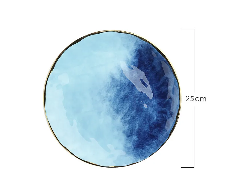 Household eating bowl ceramic soup bowl plate - Blue 10
