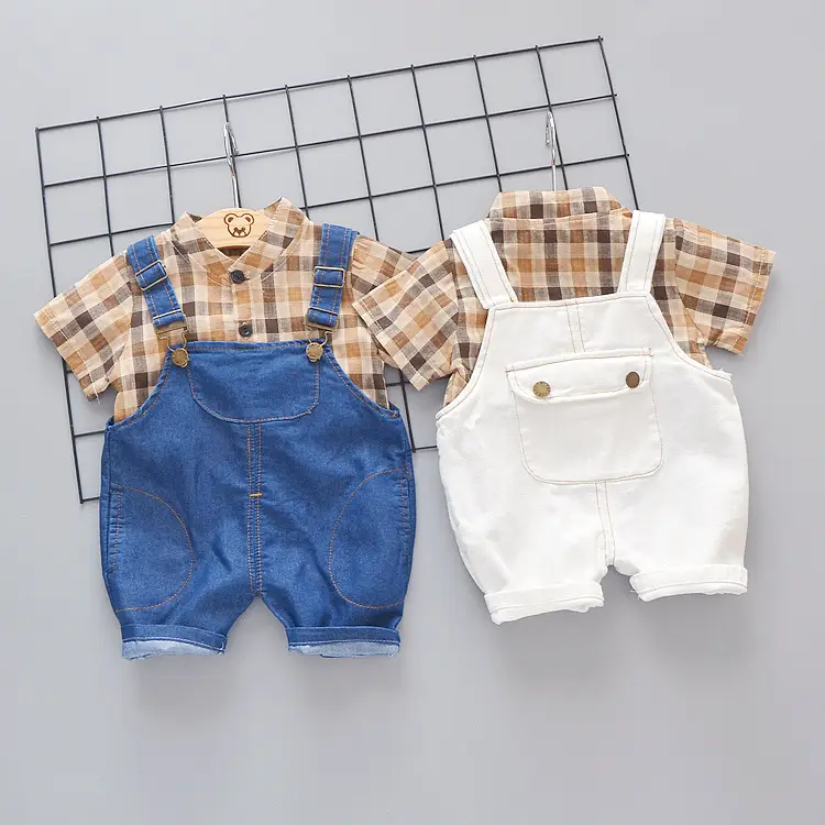 Children's two-piece stand-collar plaid shirt