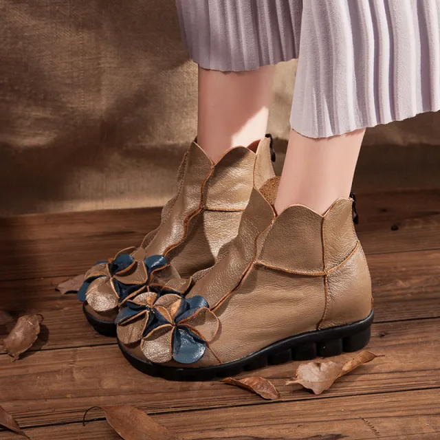 Women's flat casual leather boots Camel - Shop at LoveMi