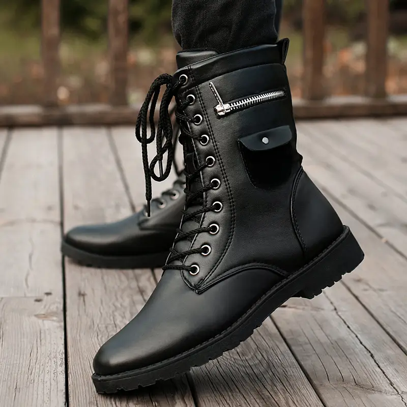 Men's mid-tube plus fleece tooling cotton boots