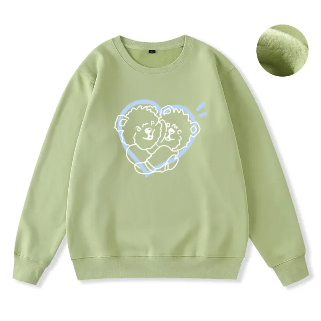 Bear print soft milk blue sweater loose long sleeve women Thick Matcha Green - Shop at LoveMi