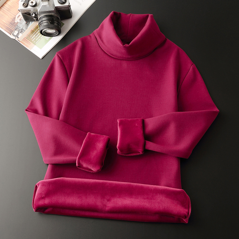 Add fleece warm slim high collar solid color undercoat