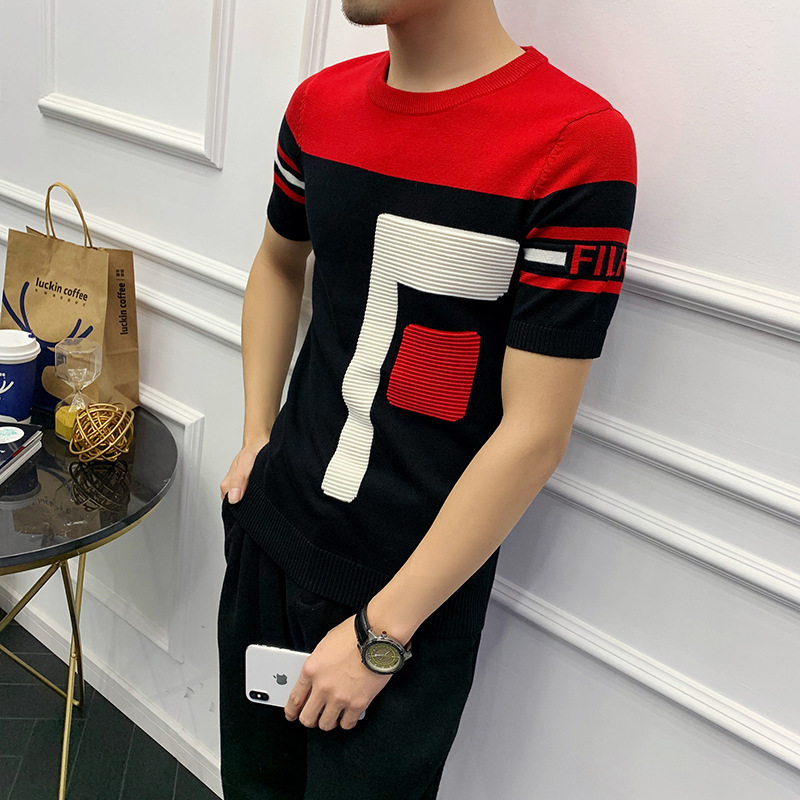 Men's short sleeve round neck sweater