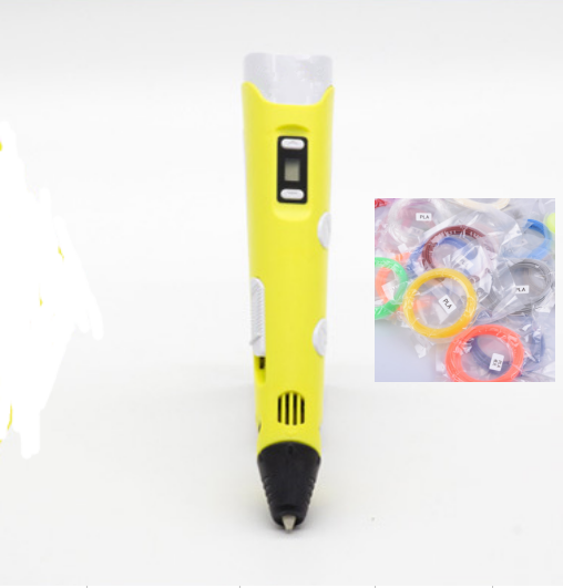 3D print pen 3D pen two generation graffiti 3D stereoscopic paintbrush children puzzle painting toys Yellow+Consumables EU