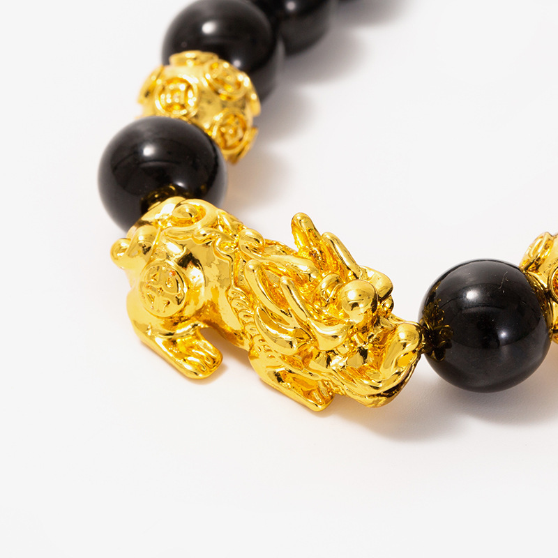 Imitated obsidian gold-plated brave bracelet