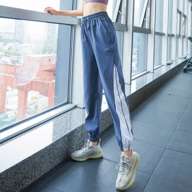 Loose and breathable casual harem pants contrast color Blue - Shop at LoveMi