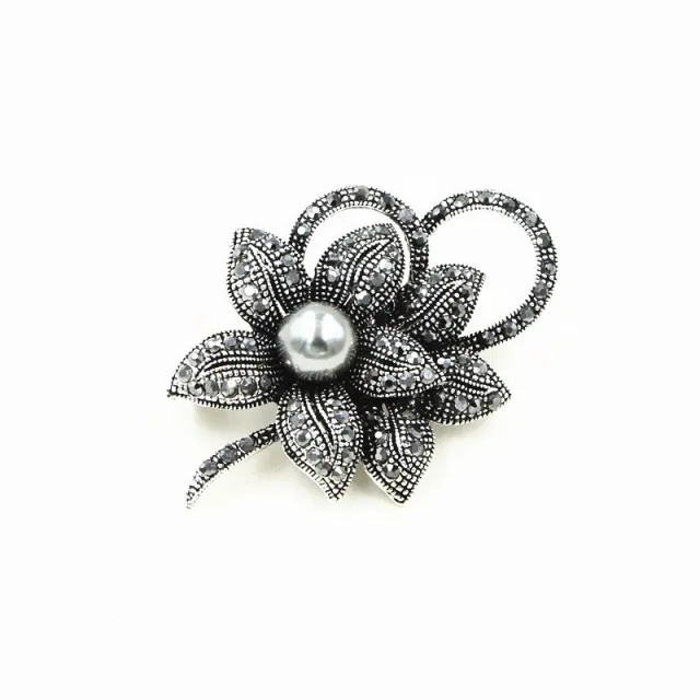 Fashion Crystal Pearl Bow Ladies Brooch Apparel Black - Shop at LoveMi