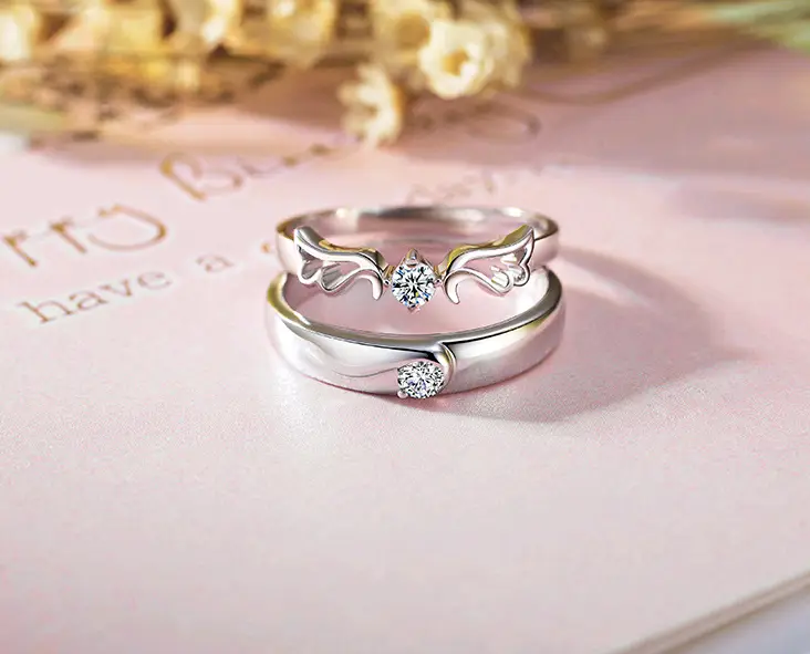 925 sterling silver couple adjustable ring Korean version of popular wings fashion pair sterling silver Valentine's Day gift