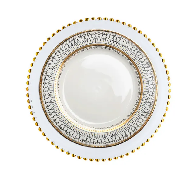 European style plate Wobble plate plate Gold plated plate Glass beads Dot plate ceramic Gold - Shop at LoveMi