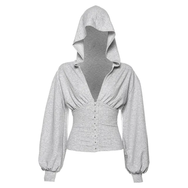 Lantern long sleeve slim fitting women's Hoodie Grey - Shop at LoveMi