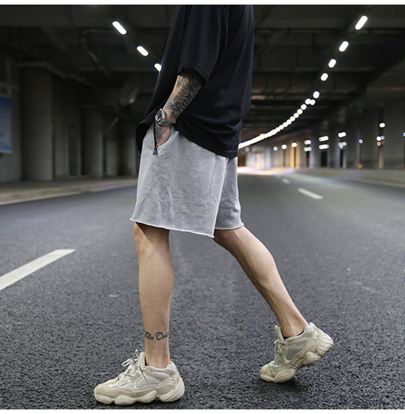 Solid color terry cotton loose shorts