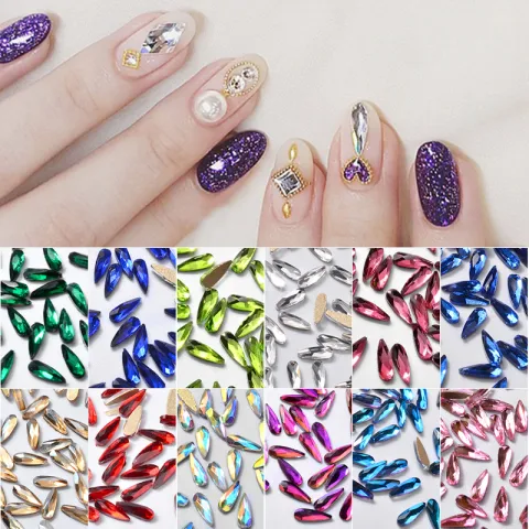 10Pcs 3D Nail Art Rhinestones Long Water Drop Shaped