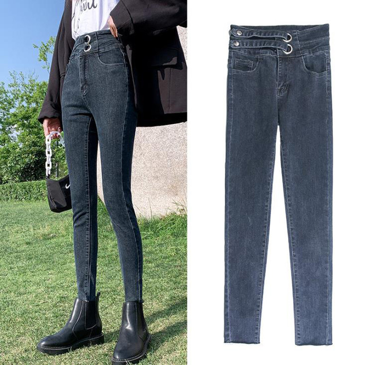 Thin skinny high waist black pencil long pants with small feet