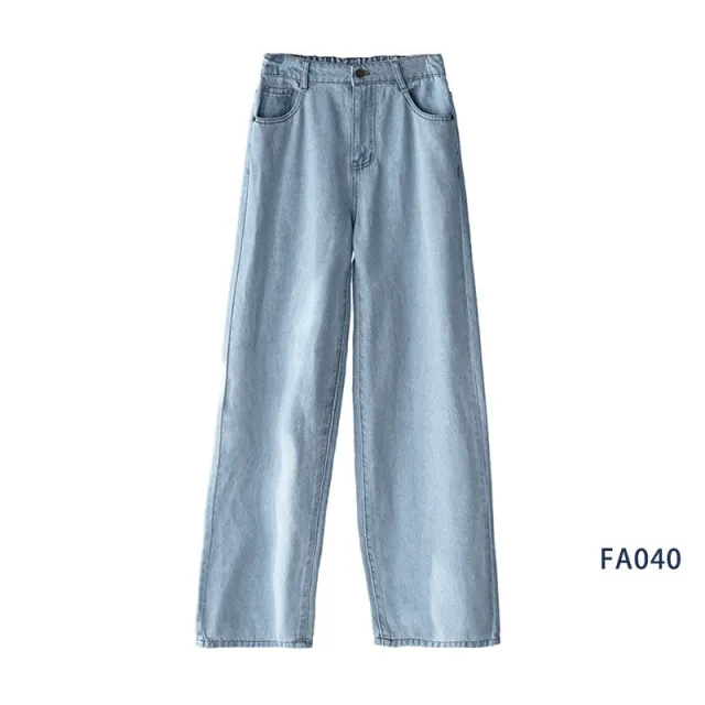 Straight loose daddy drape and thin mopping pants 040 Retro Blue - Shop at LoveMi
