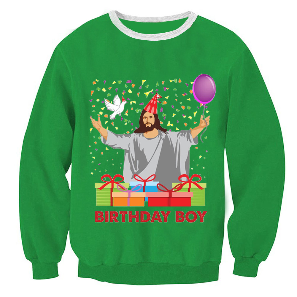 Loose sweater Christmas 3D digital printing round neck