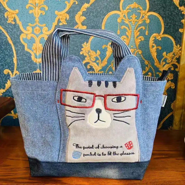 Three dimensional cat fabric handbag Blue - Shop at LoveMi